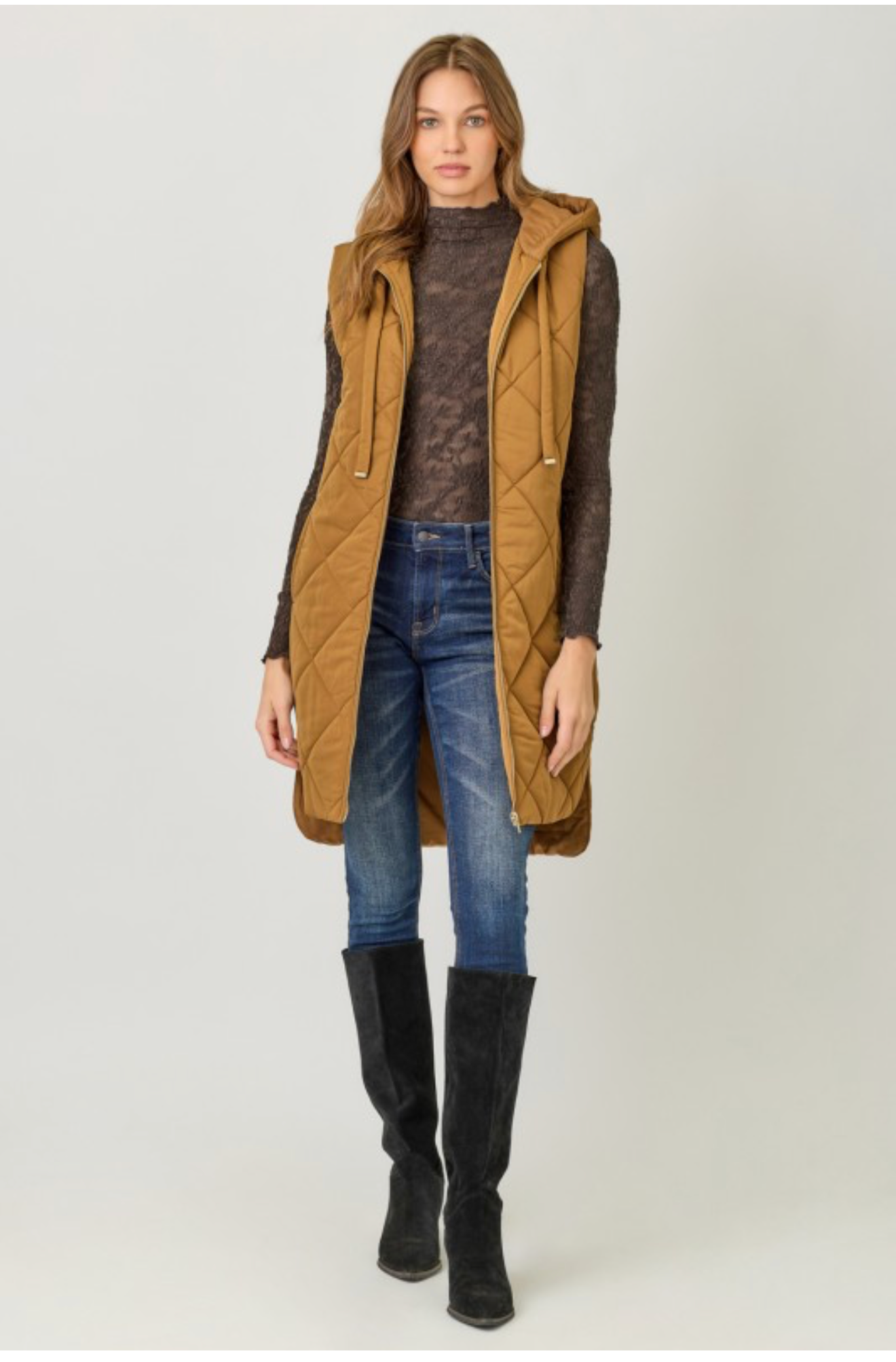 Quilted Long Hoodie Vest