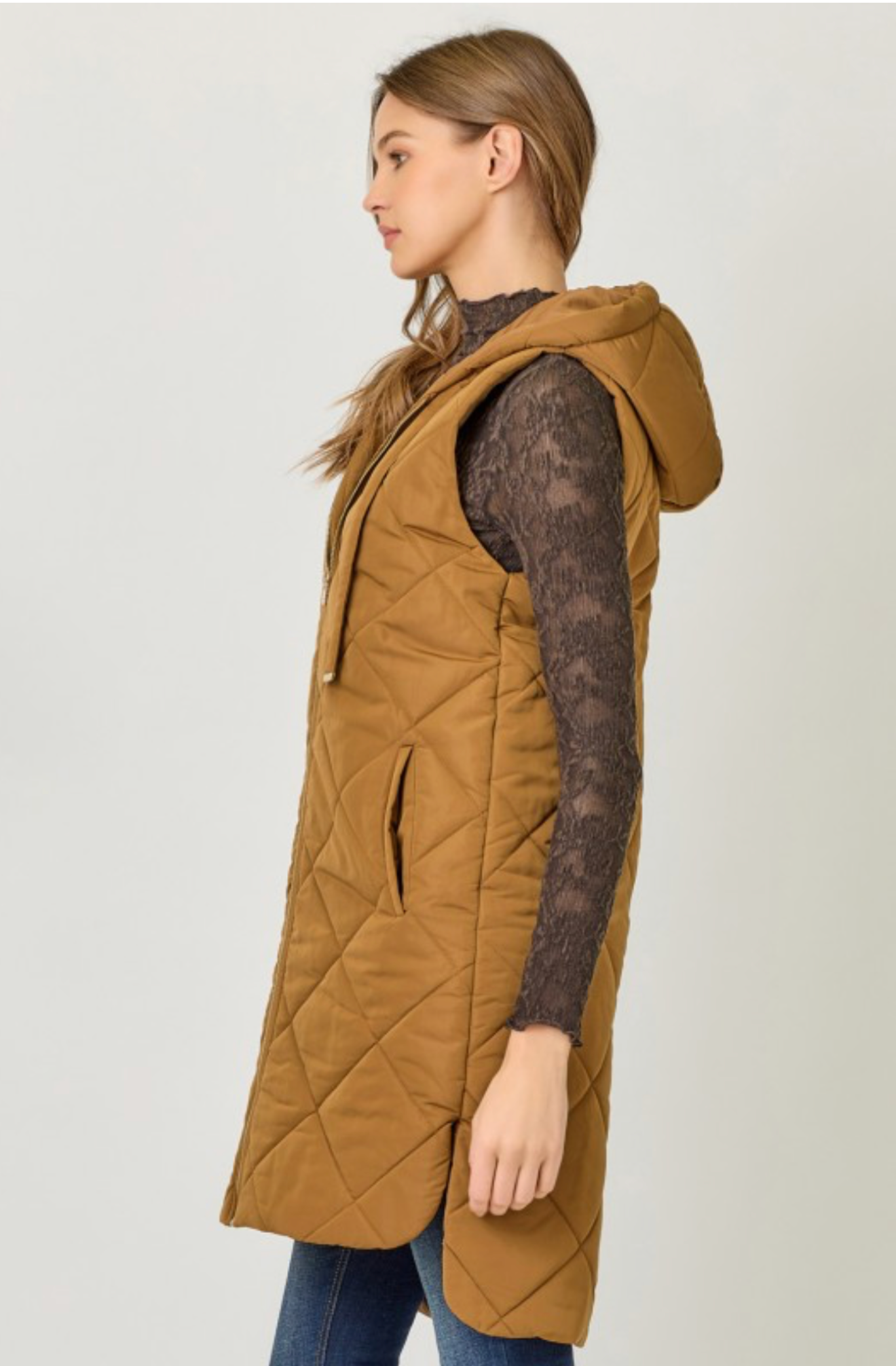 Quilted Long Hoodie Vest